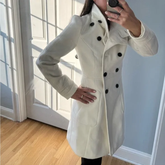 Zara white peacoat size S: Bust 36”, sleeve length 18”, shoulder to hem 34”. - Picture 5 of 11